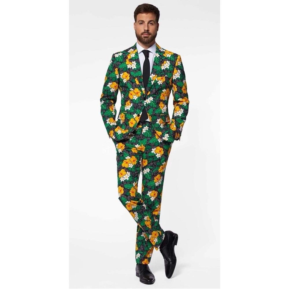 OppoSuits Tropical Treasure 2 Pc. Black Floral Suit Men’s Size 38
